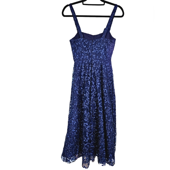 NWT Sau Lee Ambrose Floral Embroidered Bustier Midi Navy Blue Cocktail Dress 2 - Picture 6 of 16
